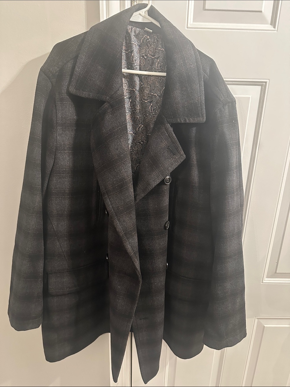 Joseph Abboud Men's Dark Gray Plaid Peacoat #Big&Tall #Cozy #Fall
